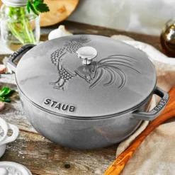 Staub 3.75 Qt. Essential French Oven With Rooster Lid | Graphite Grey -Le Creuset sales 11752418 ls 01