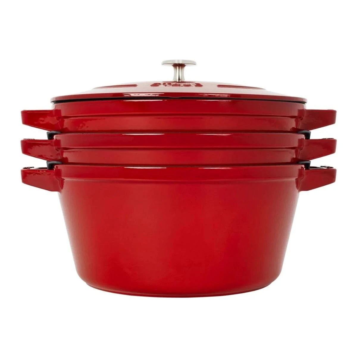 Staub Stackable Cocotte, Braiser, And Grill Pan With Lid | Cherry 4 Staub Stackable Cocotte, Braiser, And Grill Pan With Lid | Cherry - Image 2