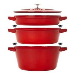 Staub Stackable Cocotte, Braiser, And Grill Pan With Lid | Cherry
