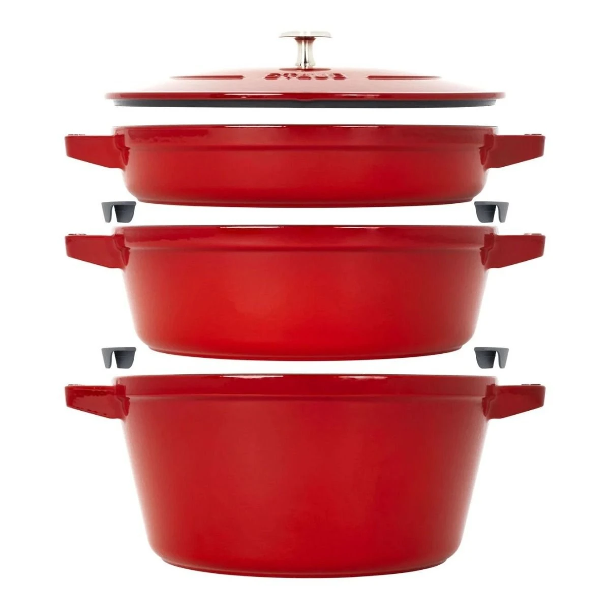 Staub Stackable Cocotte, Braiser, And Grill Pan With Lid | Cherry 3 Staub Stackable Cocotte, Braiser, And Grill Pan With Lid | Cherry