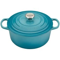 Le Creuset 5.5 Qt. Round Signature Cast Iron Dutch Oven With Stainless Steel Knob | Caribbean Blue