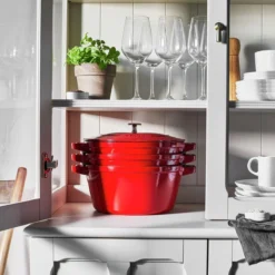 Staub Stackable Cocotte, Braiser, And Grill Pan With Lid | Cherry 20 Staub Stackable Cocotte, Braiser, And Grill Pan With Lid | Cherry -Le Creuset sales 750051523