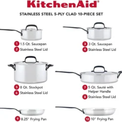 KitchenAid Non-Electrics KitchenAid Stainless Steel 5-Ply Cookware Set | 10-Piece -Le Creuset sales 81ixrov3bll. ac sl1500
