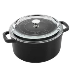 Staub 4 Qt. Round Cocotte/Dutch Oven With Glass Lid | Matte Black