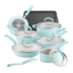 Rachael Ray 13-Piece Enameled Cookware Set | Light Blue Shimmer