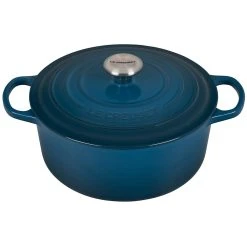 Le Creuset 5.5 Qt. Round Signature Cast Iron Dutch Oven With Stainless Steel Knob | Deep Teal