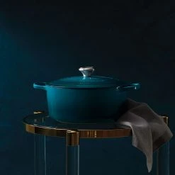 Le Creuset 5.5 Qt. Round Signature Cast Iron Dutch Oven With Stainless Steel Knob | Deep Teal -Le Creuset sales ls2501 267dss 5