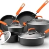 Rachael Ray Hard Anodized II Cookware Set W/ Orange Handles: 10pc -Le Creuset sales rachael ray cookware hard anodized ii aluminum 10pc set orange handles 87375 compressed