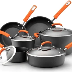 Rachael Ray Hard Anodized II Cookware Set W/ Orange Handles: 10pc