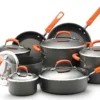 Rachael Ray Hard Anodized II Cookware Set W/ Orange Handles: 14pc -Le Creuset sales rachael ray cookware hard anodized ii aluminum 14pc set orange handles 87000 compressed