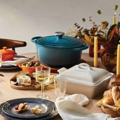 Le Creuset 5.5 Qt. Round Signature Cast Iron Dutch Oven With Stainless Steel Knob | Deep Teal -Le Creuset sales rs12794 200716 lc thanksgivingtable ret