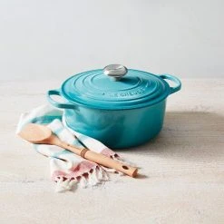 Le Creuset 5.5 Qt. Round Signature Cast Iron Dutch Oven With Stainless Steel Knob | Caribbean Blue -Le Creuset sales rs14418 rs8350 180319 lca caribbean rdo 016 soft sunlight ss