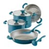 Rachael Ray 8-Piece Enameled Stacking Cookware Set | Teal Shimmer -Le Creuset sales teal1
